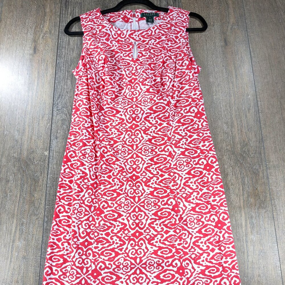 Lauren Ralph Lauren Dress Womens 10 Pink Print Sleeveless Sheath Preppy